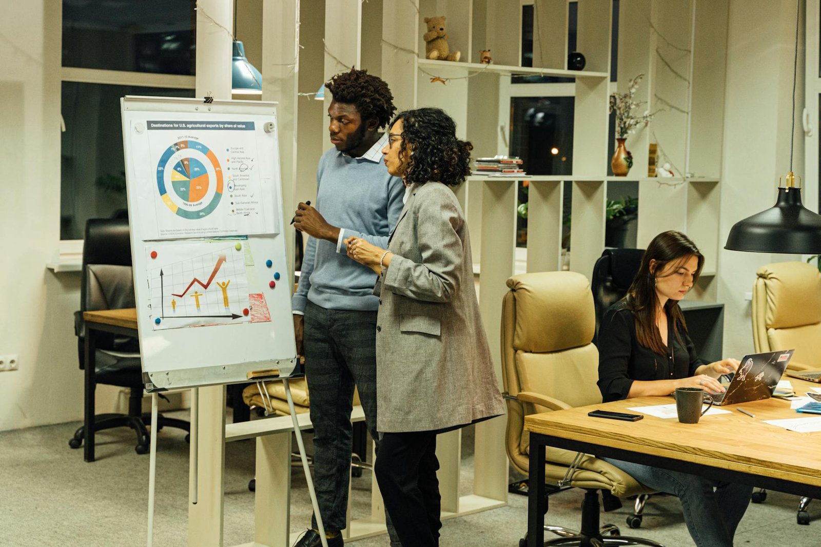 A Man and a Woman Standing Beside White Board