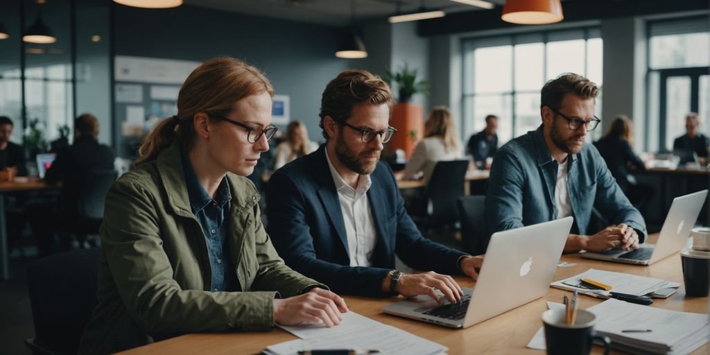 Expats working together at ING office with laptops